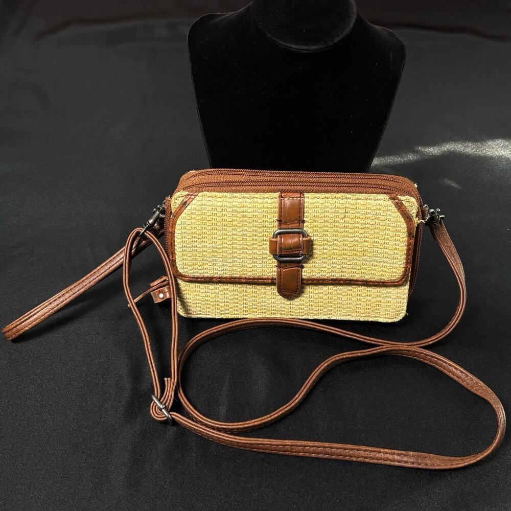 Western Tan & Brown Straw Wallet Purse